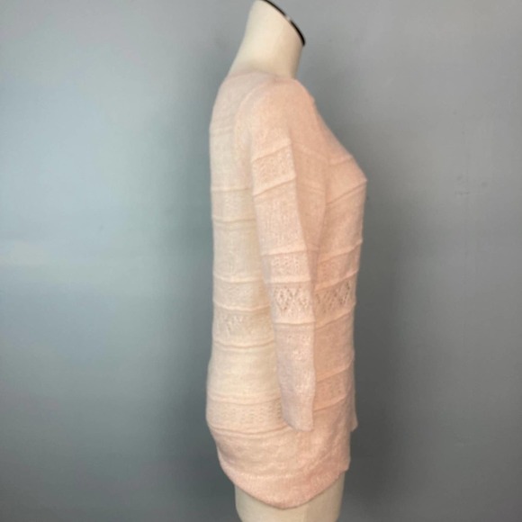 NEW York & Company Mohair Blend Delicate Open Knit Pink Sweater 3/4 Length Small - Picture 5 of 12